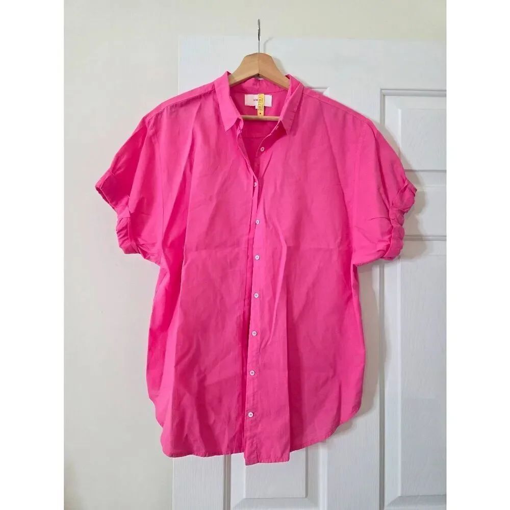 Xirena Pink Rolled Sleeve Button Up Blouse M